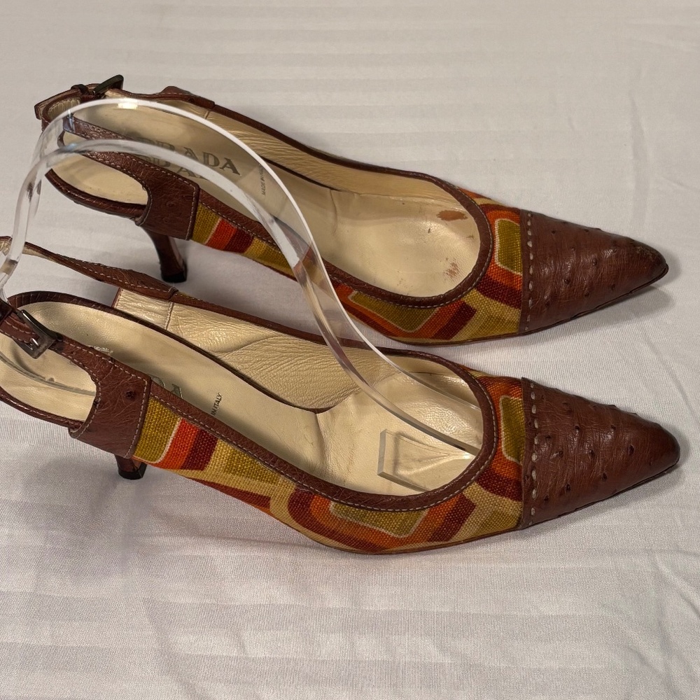 Prada Strappy Sandals Pointed Toe Brown Multi 37 1/2